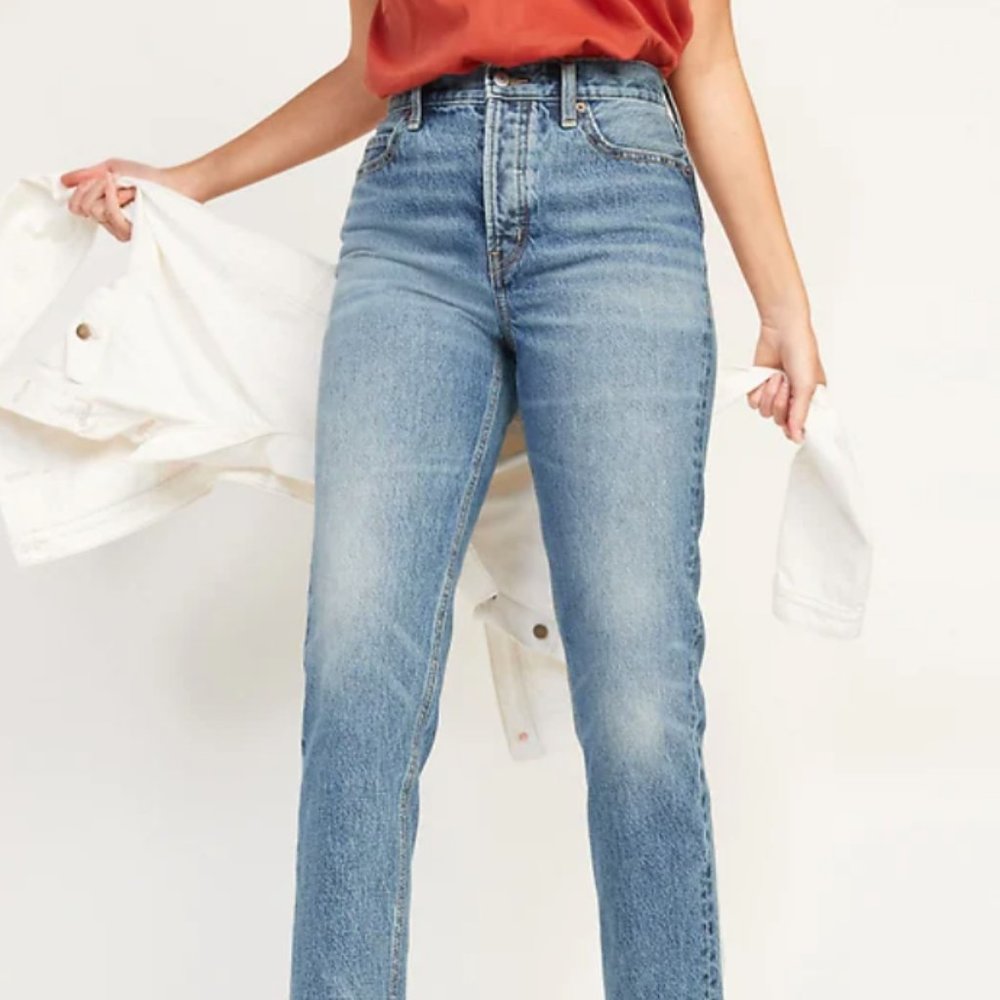 Extra High-Waisted Button-Fly Sky Hi Straight Non-Stretch Cropped Jeans - NWT